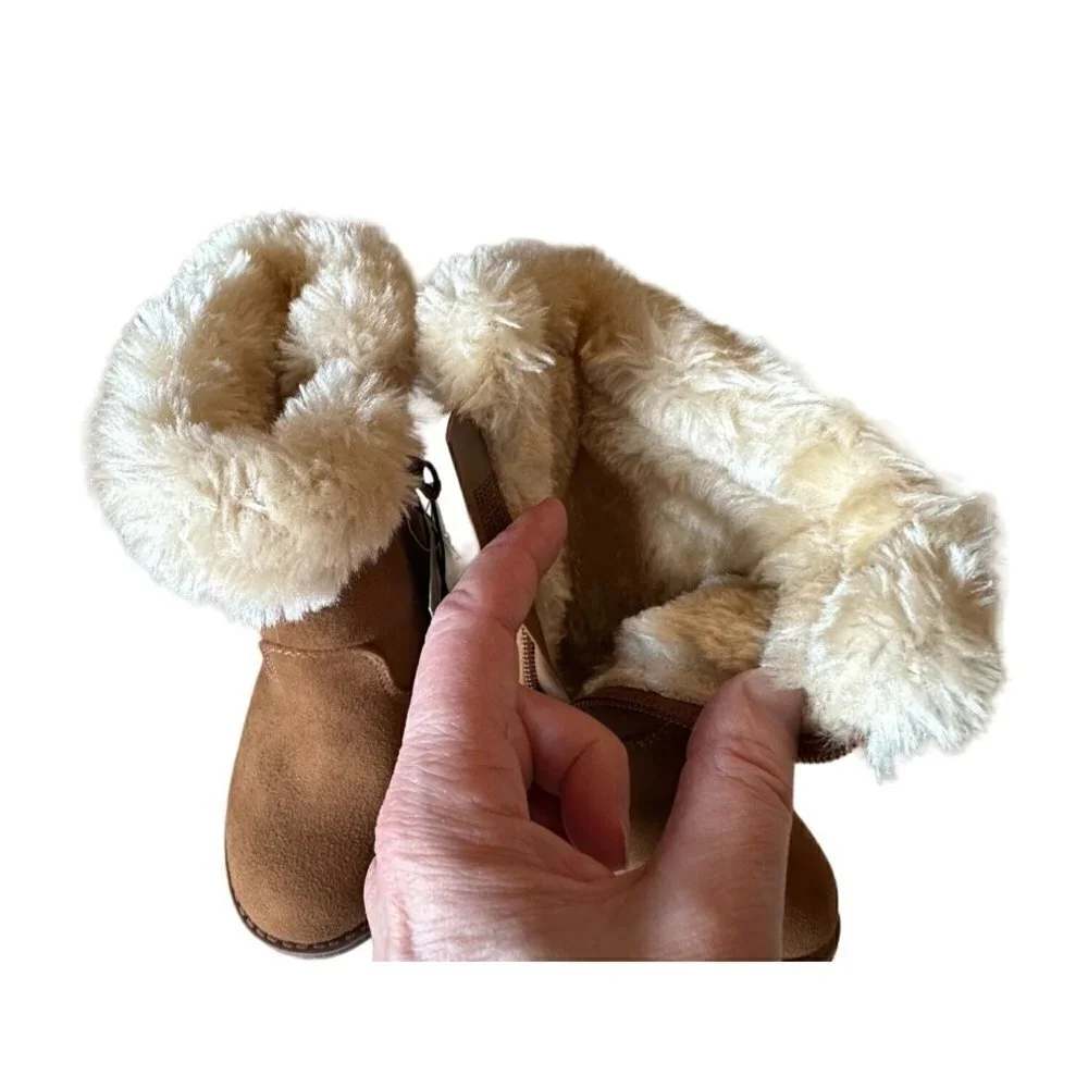 Cat & Jack Shearling Boots Tall Toddler Size 5 Leah Brown Fur Boots New
